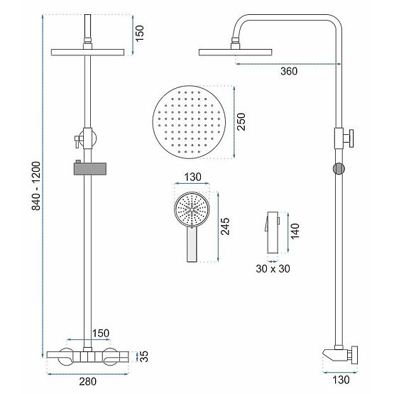 Sprchová sada REA Savio s LED displejom Čierna
