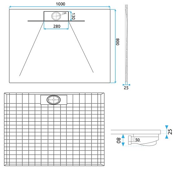 Sprchová vanička Bazalt Long White 80x100