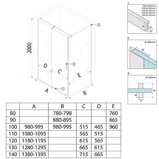 Sprchový kút REA Montana Zlatý Kartáčovaný 140x100