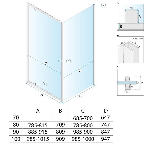 Sprchový kút Rea Primo Swing 90x70 Chróm