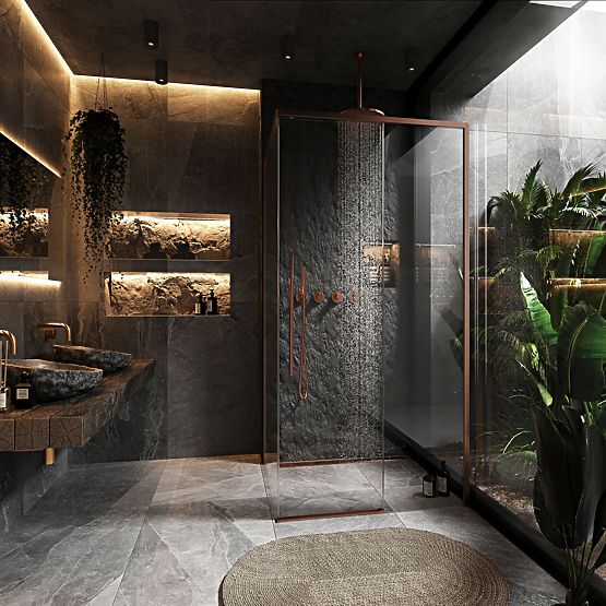 Sprchový kút SOLAR Kartáčovaná Meď 90x90