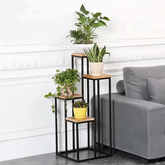 Stojan na kvety police na kvety ozdoby 4 police kov MDF tmavý orech ModernHome