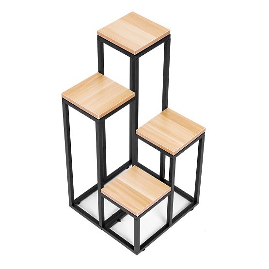 Stojan na kvety regál na kvety dekorácia 4 police kov MDF svetlý orech ModernHome