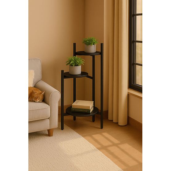 Stojan na kvety, stojan na kvety, dekorácia, 3 úrovne, čierny, ModernHome