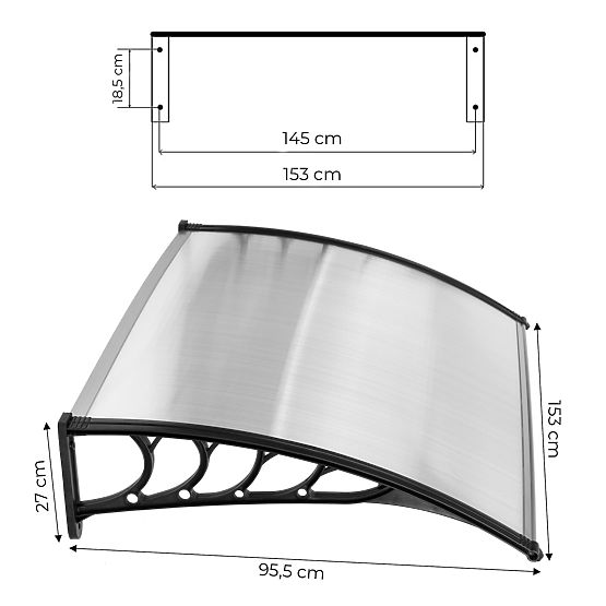 Strieška nad dvere 150x100 cm prístrešok ochrana polykarbonát
