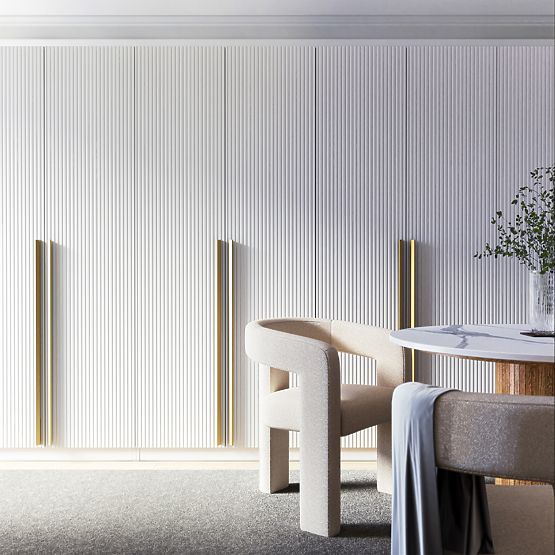 Štvor-dverová skriňa Neroli, jednoduché drážky, biela