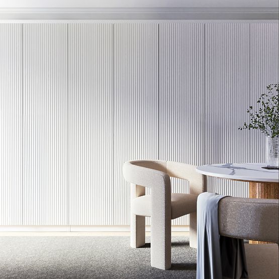 Štvor-dverová skriňa Neroli, jednoduché drážky, biela