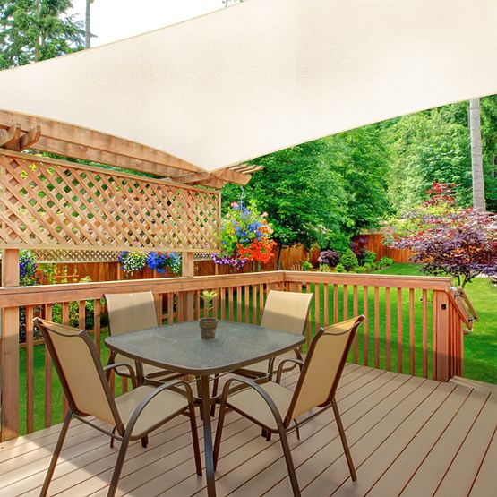 Štvorcová slnečná plachta 5x5m vodeodolná strieška ModernHome - béžová