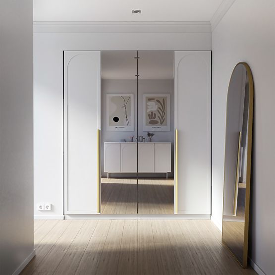 Štvordverová skriňa Neroli, oblúk/zrkadlo, biela