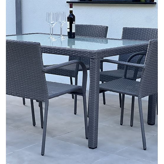 Súprava jedálenského nábytku z technoratanu (stôl 150×90 cm + 6 × stolička) AVVICENTE, čierna