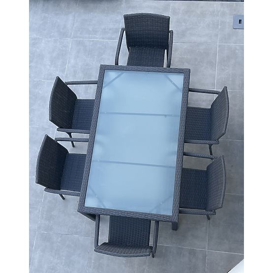 Súprava jedálenského nábytku z technoratanu (stôl 150×90 cm + 6 × stolička) AVVICENTE, čierna