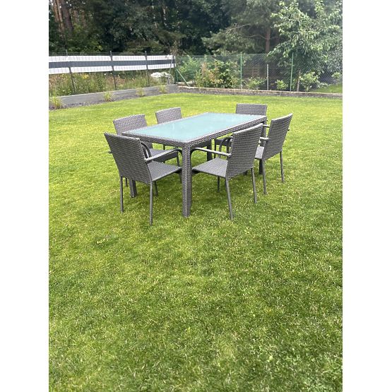 Súprava jedálenského nábytku z technoratanu (stôl 150x90cm + 6 stoličiek) AVVICENTE sivá