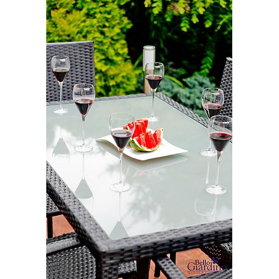 Súprava jedálenského nábytku z technoratanu (stôl 150x90cm + 6 stoličiek) AVVICENTE sivá