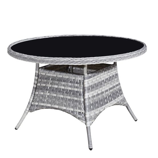 Súprava stolového nábytku z technoratanu (4 kreslá + okrúhly stôl) MODERNO svetlosivá