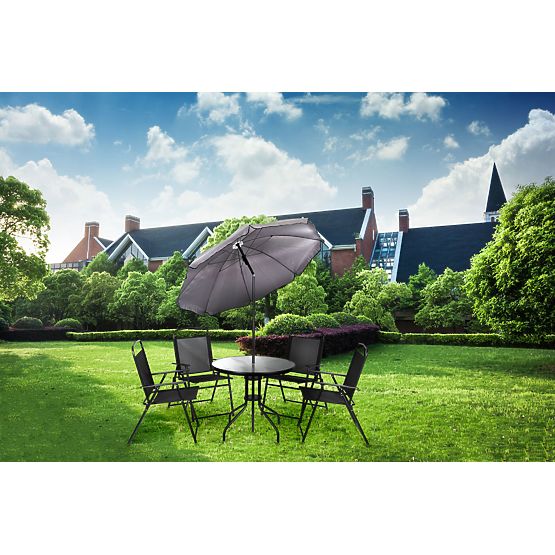 Súprava záhradného nábytku stôl 4 stoličky slnečník