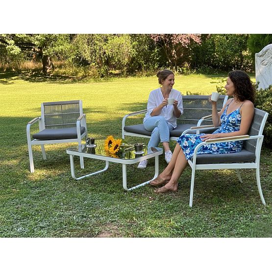 Sada záhradného nábytku z hliníka (2 x kreslo, pohovka + stolík) RARO biela, šedá