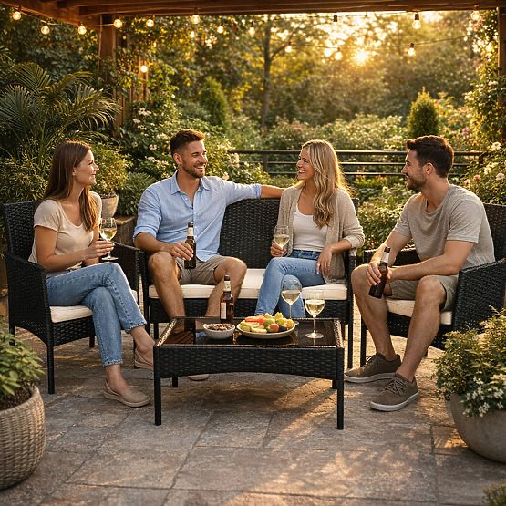 Súprava záhradného nábytku z technoratanu lavička stôl stoličky čierna MultiGarden