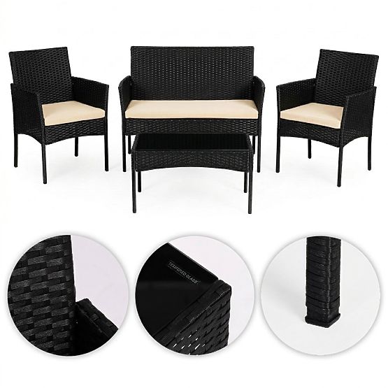 Súprava záhradného nábytku z technoratanu lavička stôl stoličky čierna MultiGarden