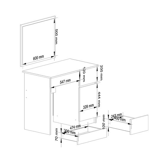 TOALETNÝ STOLÍK S ZRKADLOM P-2/SL 500x600 PRAVÁ PK DUB CRAFT