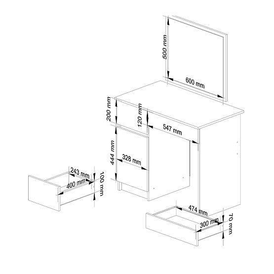 Toaletný stolík so zrkadlom CLP P-2/SL ĽAVÝ PK DUB SONOMA