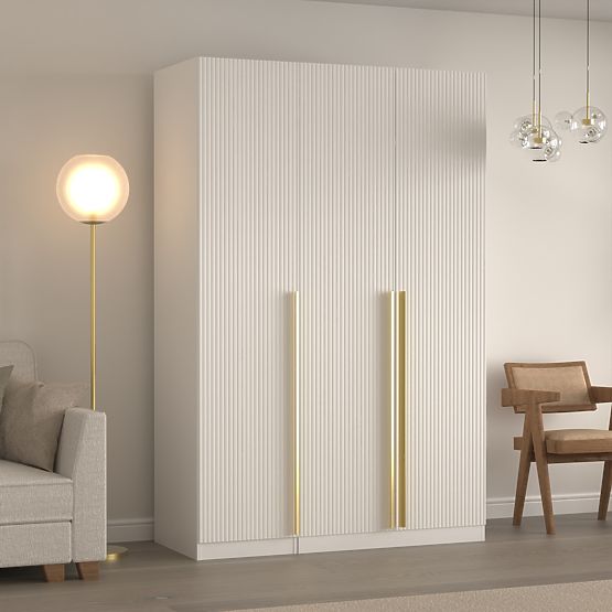 Trojkrídlová skriňa Neroli, jednoduché drážky, biela