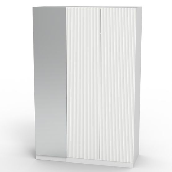 Trojkrídlová skriňa Neroli, zrkadlo/jednoduché drážky, biela