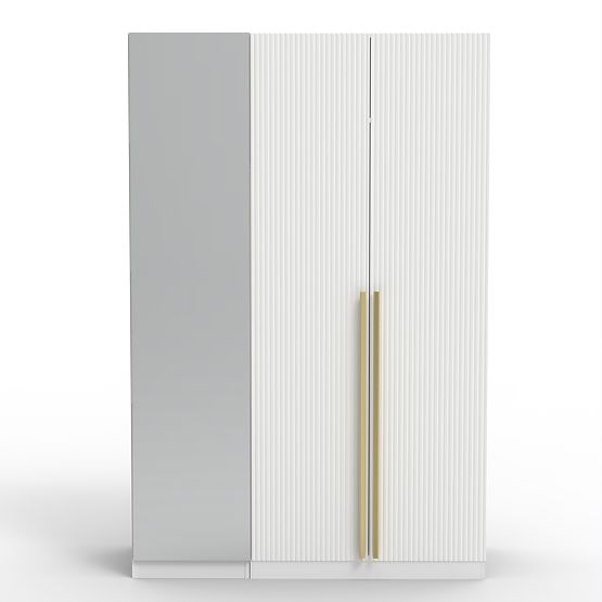 Trojkrídlová skriňa Neroli, zrkadlo/jednoduché drážky, biela