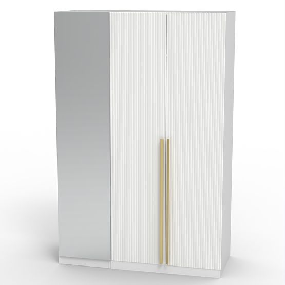 Trojkrídlová skriňa Neroli, zrkadlo/jednoduché drážky, biela