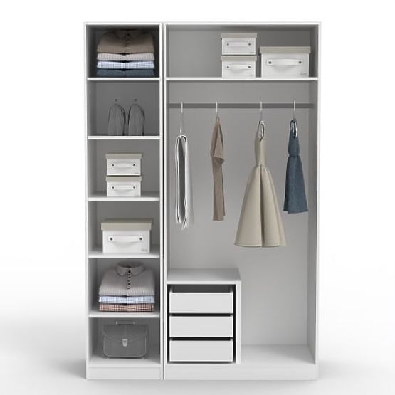 Trojkrídlová skriňa Neroli, zrkadlo/panel oblúk, biela