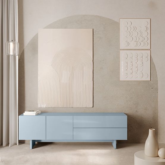 TV skrinka Glim, modrá dymová, lesklá