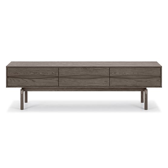 TV skrinka Quadri so zásuvkami, masívne dubové drevo, dyha, espresso hnedá