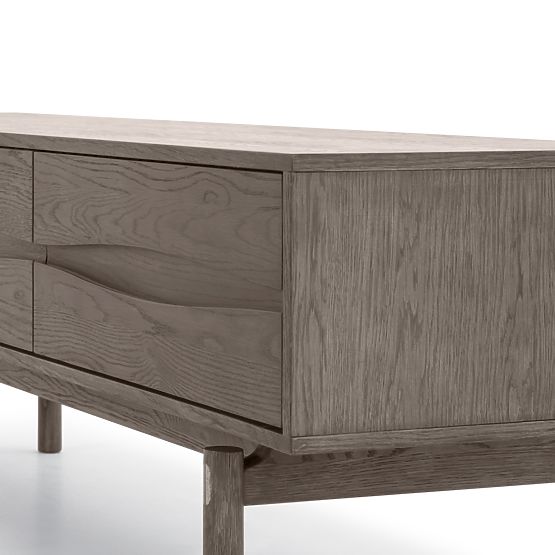 TV skrinka Quadri so zásuvkami, masívne dubové drevo, dyha, espresso hnedá