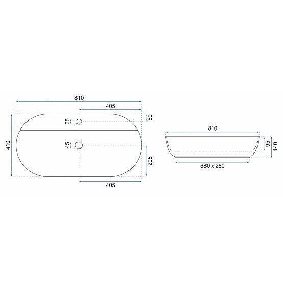 Umyvadlo REA Aura 81 Na dosku
