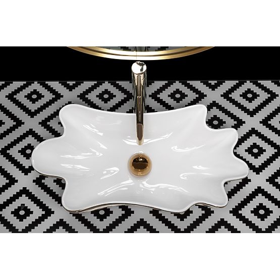 Umyvadlo REA Sea Infinity Gold/Biela + Zátka