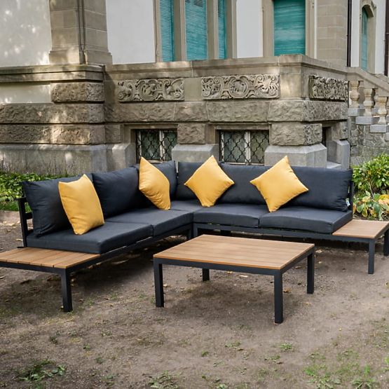 Veľká hliníková rohová súprava so stolíkom MASSIMO čierna