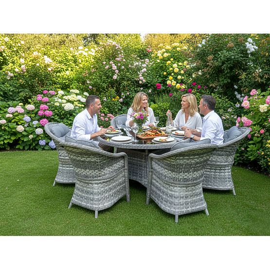 Veľká jedálenská súprava z technoratanu (6 kresiel + stôl) MODERNO svetlosivá