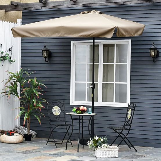 Veľký obdĺžnikový záhradný naklonený skladací slnečník s kľukou béžový 200 x 140 cm