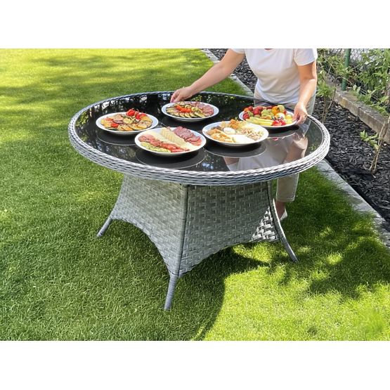 Veľký okrúhly stôl z technoratanu MODERNO svetlosivý