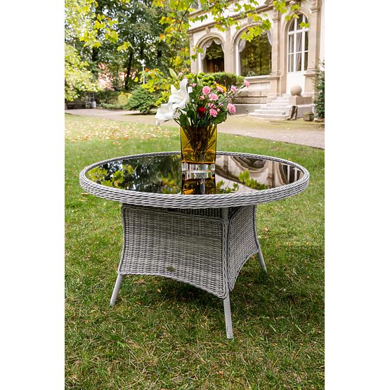 Veľký okrúhly stôl z technoratanu MODERNO svetlosivý