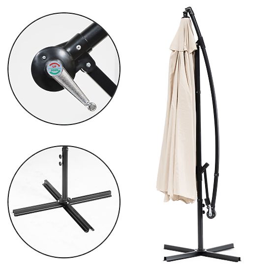 Veľký záhradný skladací slnečník na výložníku 3m béžový 6 rebier