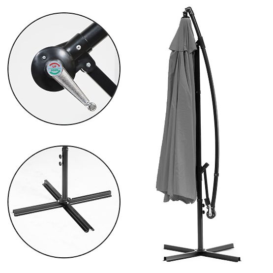 Veľký záhradný skladací slnečník na výložníku 3m sivý 6 rebier