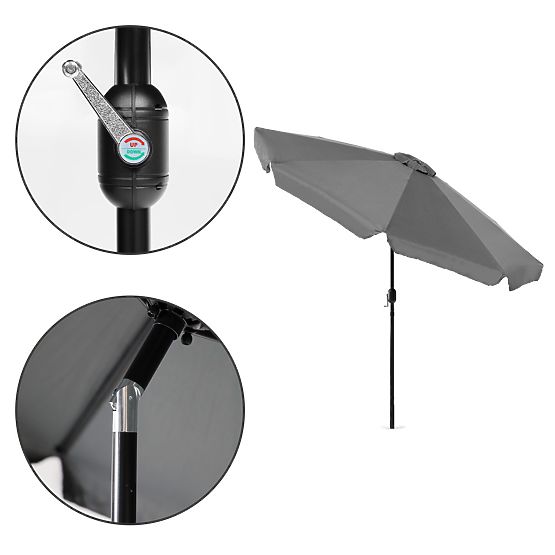 Veľký záhradný slnečník 3m šikmý s kľukou sivý