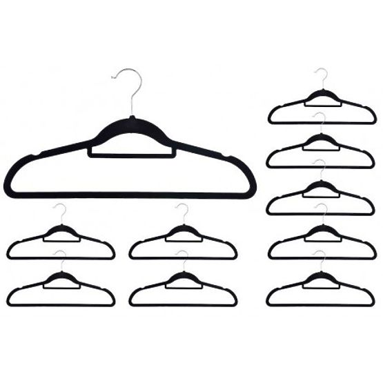 Velúrový vešiak Maxi sada 10 ks - čierny