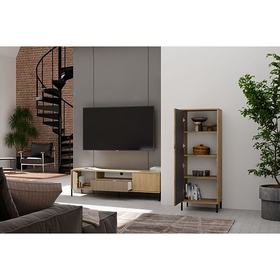 Vitrína KAMARO 1DD SLIM DUB ARTISAN Lamelový Čelný Panel