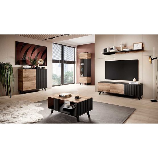 Vitrína RANDOM W-1 - Dub Wotan/Čierna