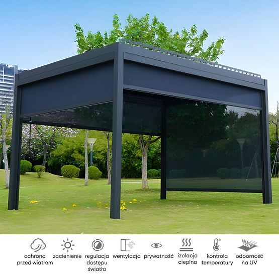 Voľne stojaca záhradná pergola Antilla z hliníka, 4x3 m, bioklimatická, pohyblivé lamely, antracitov