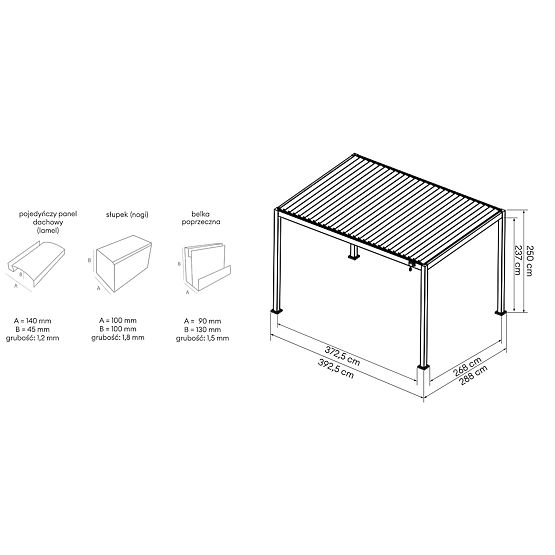 Voľne stojaca záhradná pergola Antilla z hliníka, 4x3 m, bioklimatická, pohyblivé lamely, antracitov