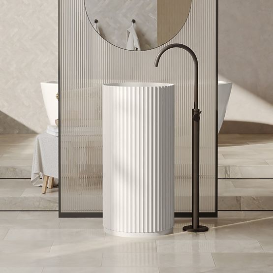 Voľne stojace umývadlo Ciriola, kompozitné, 45x90 cm, svetlosivé, ryhované