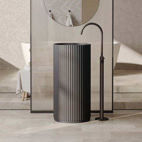 Voľne stojace umývadlo Ciriola, kompozitné, 45x90 cm, tmavosivé, ryhované