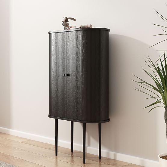 Vysoká komoda Clemente s lamelami, čierna